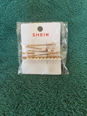 SHEIN Gold-Tone Pearl & Rhinestone Hair Clip Set - Gold, White